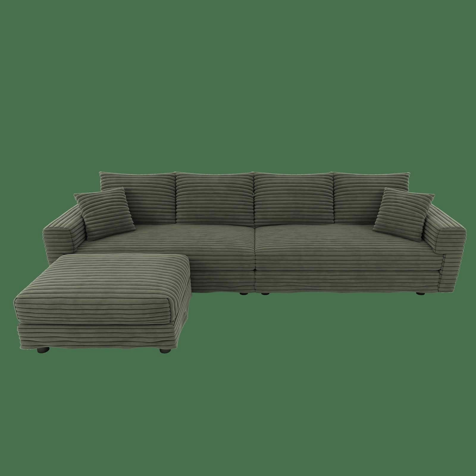MAYEERTY 102.4" Plush Corduroy 4-Seat Cloud Sofa, Modern Comfy Upholstered Deep Seat Couch with Soft Pillows & Movable Ottoman, Convertible Sofa Lounge Chair for Living Room