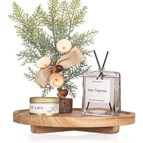 Round Wooden Decorative Tray - 10 inch Rustic Wood Soap Tray for Kitchen and Bathroom Counter Organizer, Farmhouse Kitchen Decor Wooden Riser for Soap Dish, Perfume, Candle, Potted