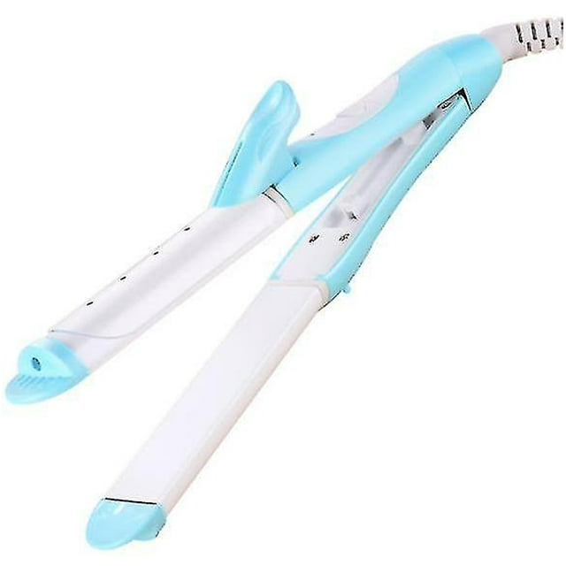Plancha alisadora de pelo, rizador, 2 en 1, con revestimiento cerámico, color azul
