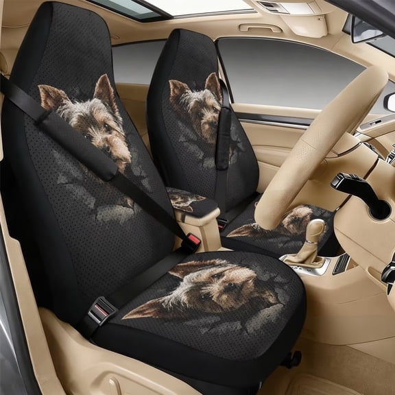 Xixirimido Car Seat Covers Front Seats Leather Universal Fit for Cars, Vans, Trucks, SUV, Set of 5 Car Seat Protector with Seatbelt Covers & Center Console Cover, Black Yorkshire Terrier