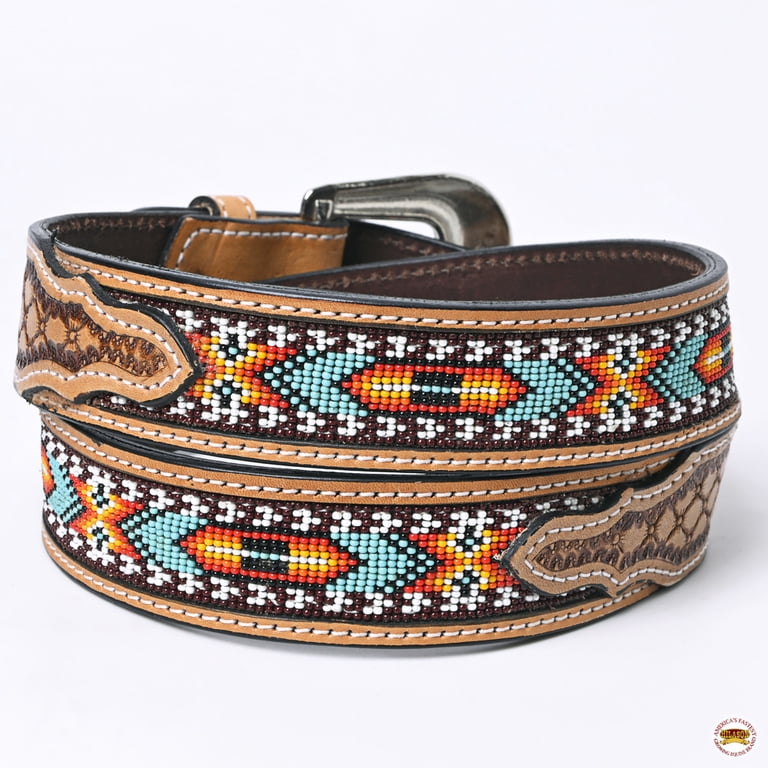 6859 Western Tooled Leather Beaded Belt For Men And Women Western Leather Beaded Belt - Etsy main image 4