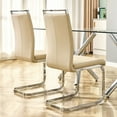 thumbnail image 4 of JUFU Dining Chairs Set of 4, Beige Faux Leather Upholstered Side Chairs with Chrome Metal Base, Modern Dining Room Chairs for Kitchen & Living Room, 4 of 8