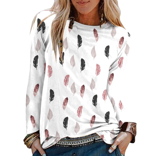 Blusa suelta informal con cuello redondo y manga larga para mujer Fridja czfsfas2877