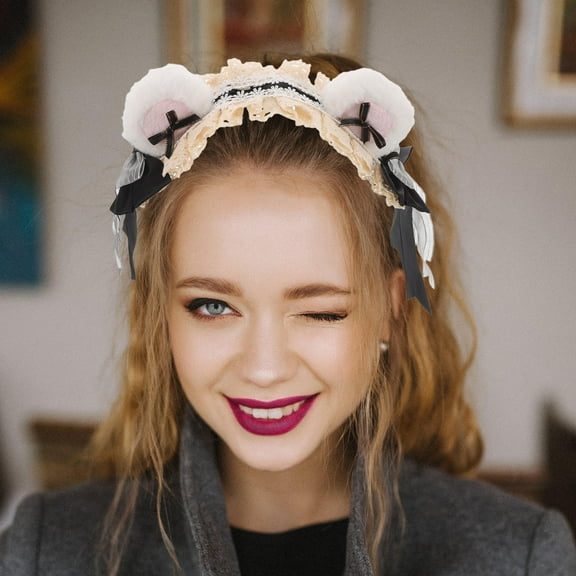 WHAMVOX Plush Bear Ears Lolita Hairband Stylish and Comfortable Headband for Women Girls Hair Decor for Parties Cosplay and Everyday Use