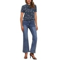 thumbnail image 2 of INSPIRE CHIC Women's Retro Print Short Sleeve Bow Tie Peter Pan Collar Chiffon Blouse S Dark Blue-Floral, 2 of 6