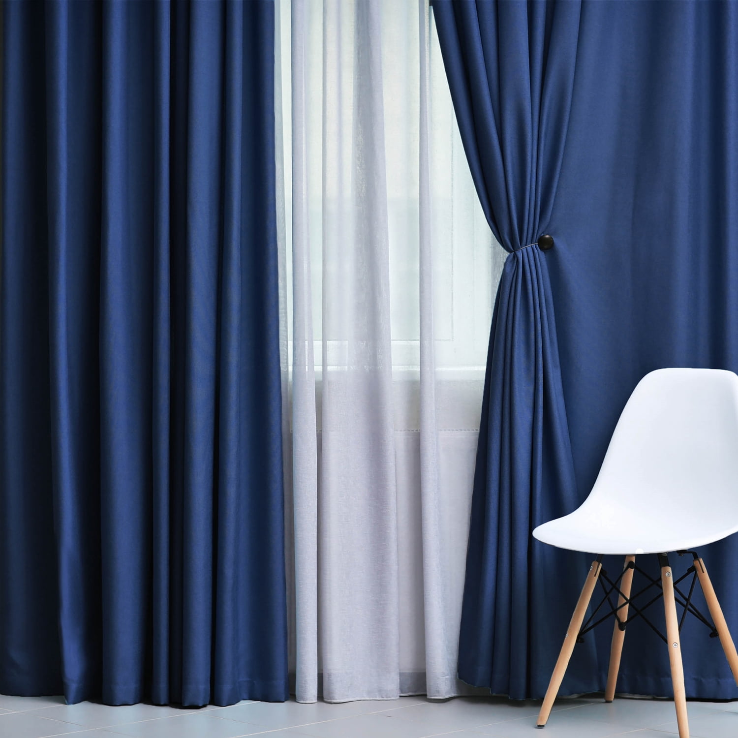 Superior Solid Blackout Curtain Set of 4, 52" x 84", Navy Blue