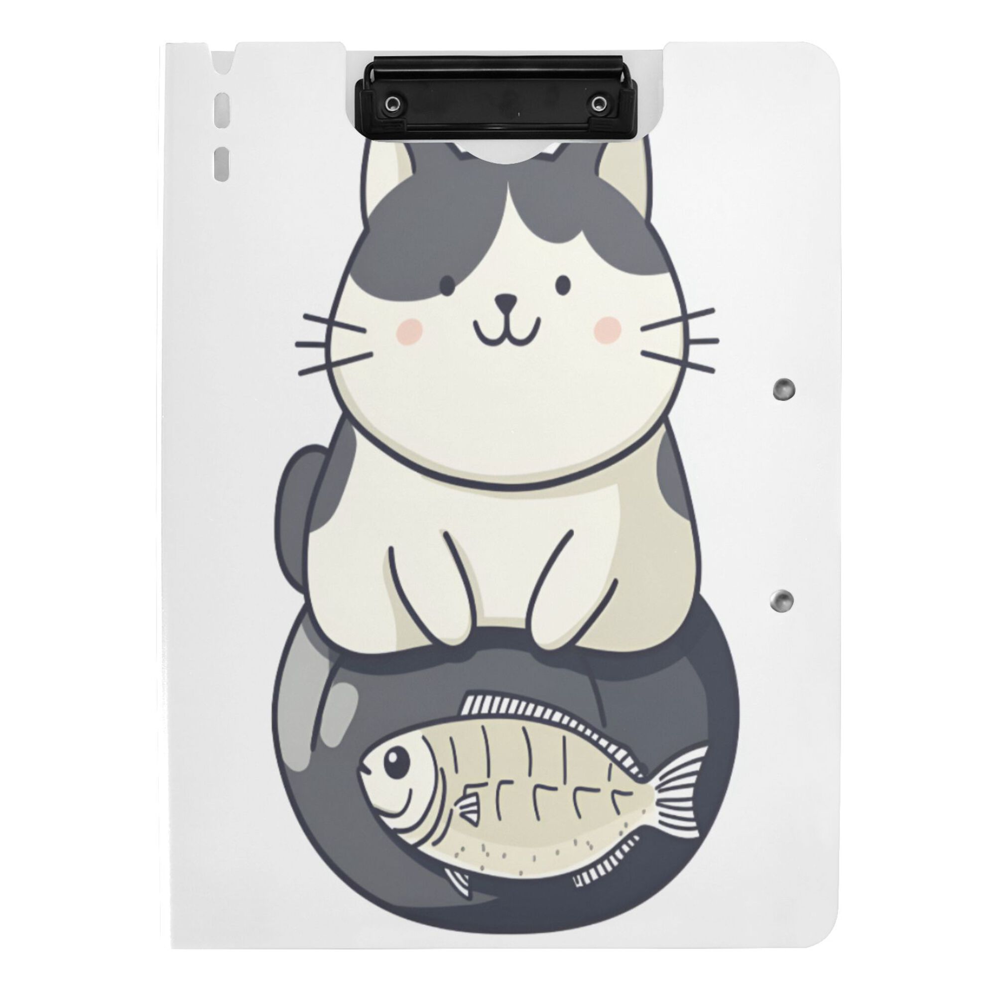 FORMRS A4 Clipboard Folder with Pen Holder Horizontal Foldable School Office Binder, Black Cute Cat