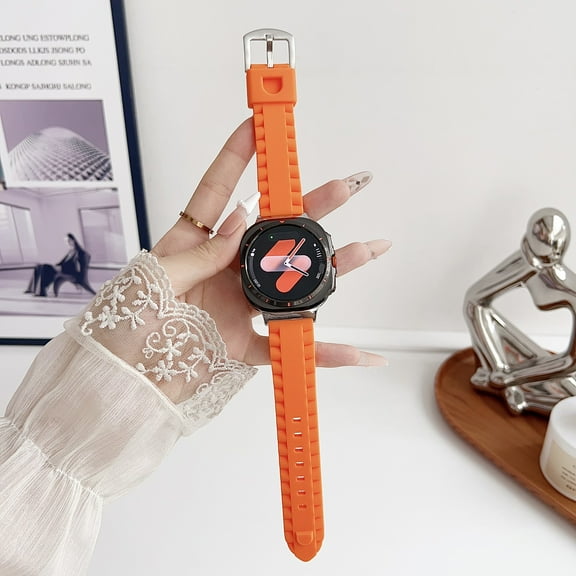 No Gap Bands Compatible with Samsung Galaxy Watch Ultra 47mm 2025 / 2024, Soft Silicone Breathable Sport Watch Wristbands Women Men Skin Friendly Lightweight with Metal Buckle, Orange