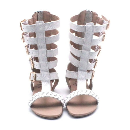 Girls Leather Gladiator sandal white Adjustable buckle 5-6Y