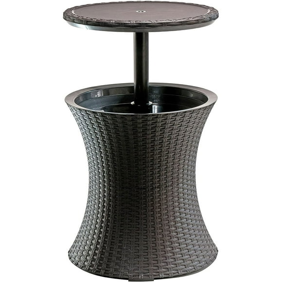Keter 228573 Cool Bar Outdoor Patio Cocktail and Side Table with Cooler, Brown