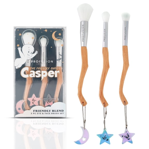 Profusion Cosmetics Casper the Friendly Ghost 3 PC Eye & Face Brush Set - Soft Synthetic Bristles, Multi-Purpose & Travel-Friendly Makeup Tools