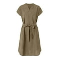 thumbnail image 6 of vigerkar Women's Summer Short Sleeve Midi Dress Casual V Neck Work Party A-Line Knee-Length Dresses with Belt Coffee, XL, 6 of 6