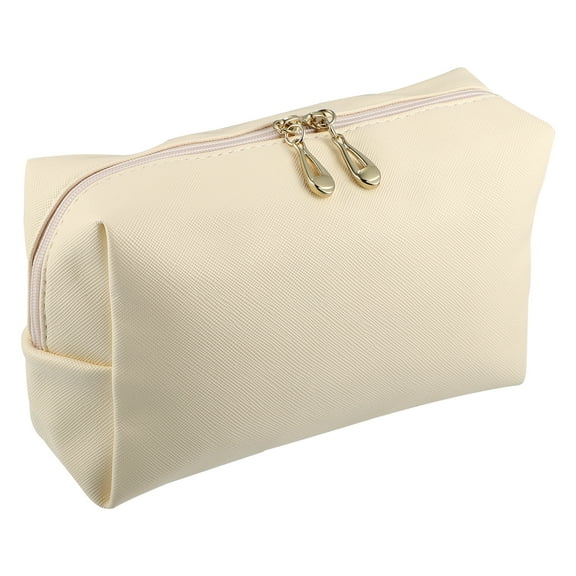 Unique Bargains 1 Pcs Makeup Bag Cosmetic Travel Bag Waterproof PU Leather Case Makeup Bag for Lady S Size Beige