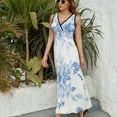 thumbnail image 6 of Modern Navy Blue White Watercolor Elegant Floral Dress Fashion Boho Beach Long Dresses Female Party Printed Maxi Dress, 6 of 9
