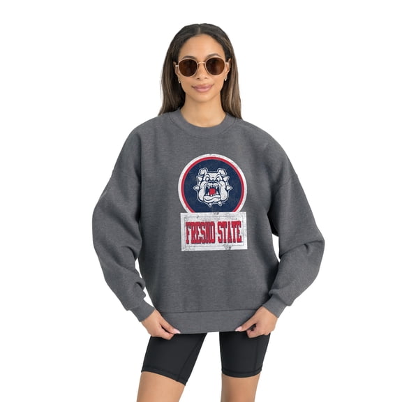 Women's Gameday Couture Fresno State Bulldogs Charcoal Oversized Drop Shoulder Fleece Drop Pullover Sweatshirt