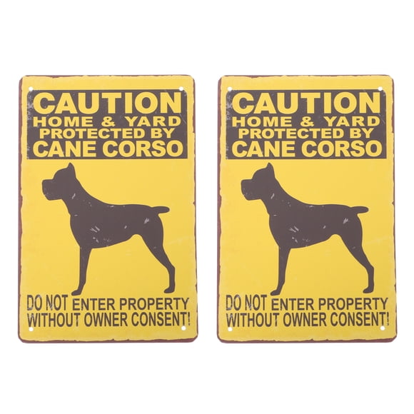 2 letreros de advertencia para perros, letreros decorativos vintage, letreros de metal pintados para césped