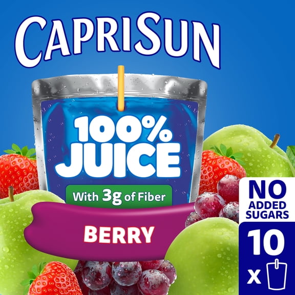 Capri Sun 100% Juice Blend from Concentrate Juice Boxes, 10 Pouches, for School Lunches and On-the-Go Hydration, Berry with Added Ingredients and Other Natural Flavor, All Natural Ingredients, 6 oz