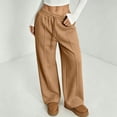 thumbnail image 3 of WULMLEO Women's Wide Leg Sweatpants with Front Seam Detail Elastic Drawstring High Waist Loose Casual Pants with Pockets Camel 2XL, 3 of 6