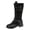 Black, variant on Womens Retro Leather Spliced Mid Calf Combat Boots Lace Up Metal Buckle Straps Wide Calf Motorcycle Riding Boots