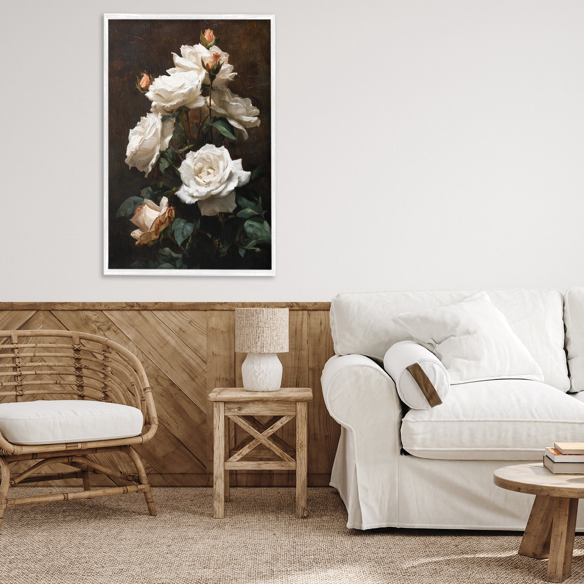 Stupell Industries Tower of White Roses White Framed Giclee Art, design by Petal Prints Design