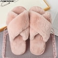 thumbnail image 2 of 2022, nuevo diseño, pantuflas peludas para casa de invierno para mujer, chanclas de piel esponjosa cruzada para el hogar, zapatos planos para interiores, chanclas para mujer Tan Jianjun unisex, 2 of 2