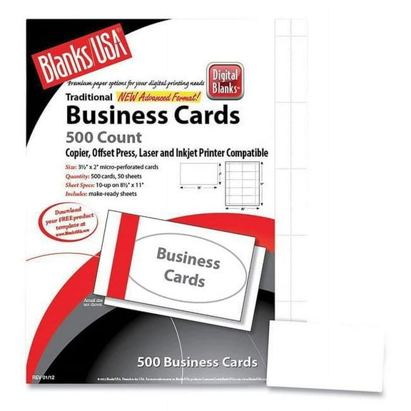 2 x 3.5 in. Printable Microperforated Business Cards, White - 250 Sheets per Pack