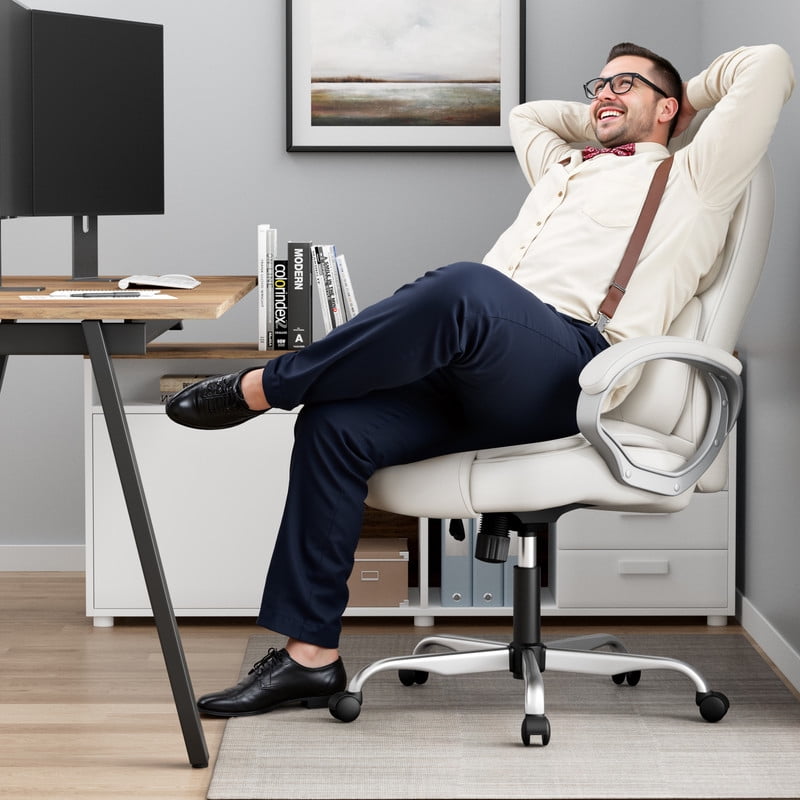 Homall High Back Adult PU Leather Office Chair, White (Set of 1)