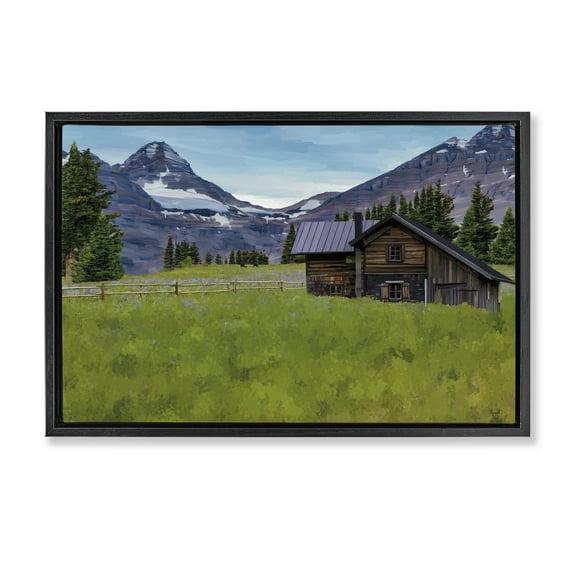 Stupell Industries Cabin on Ranch Landscape Landscape & Nature Painting Black Floater Framed Canvas Art Print Wall Art, 25 x 17
