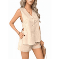 thumbnail image 2 of Conjuntos de 2 Piezas para Vacaciones de Verano para Mujer, para Playa, Viajes, Cruceros, Resorts, Camisetas Sin Mangas y Pantalones Cortos Casuales, Color Caqui M, 2 of 10