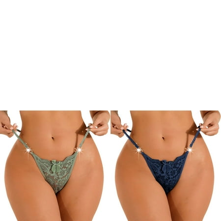 Wijhcboe 2 Pack Women Bikini Underwear Women Seamless Cotton Lace Sexy Panties Underwear Size 9 Womens Underwear Sexy String Thongs Lingerie Breathable Thong Traceless Lady Slim Waist Trainer plus S