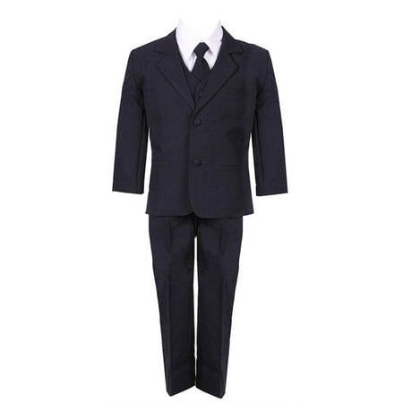 Boys Navy Blue 5 Piece Classic Vest Jacket Pants Special Occasion Suit