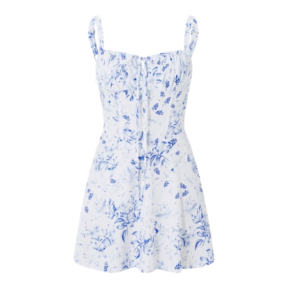 Sunisery Women Bodycon Mini Dress Flower Print Low Cut Tie-Up Sleeveless Cami Dress Summer Backless Party Dress