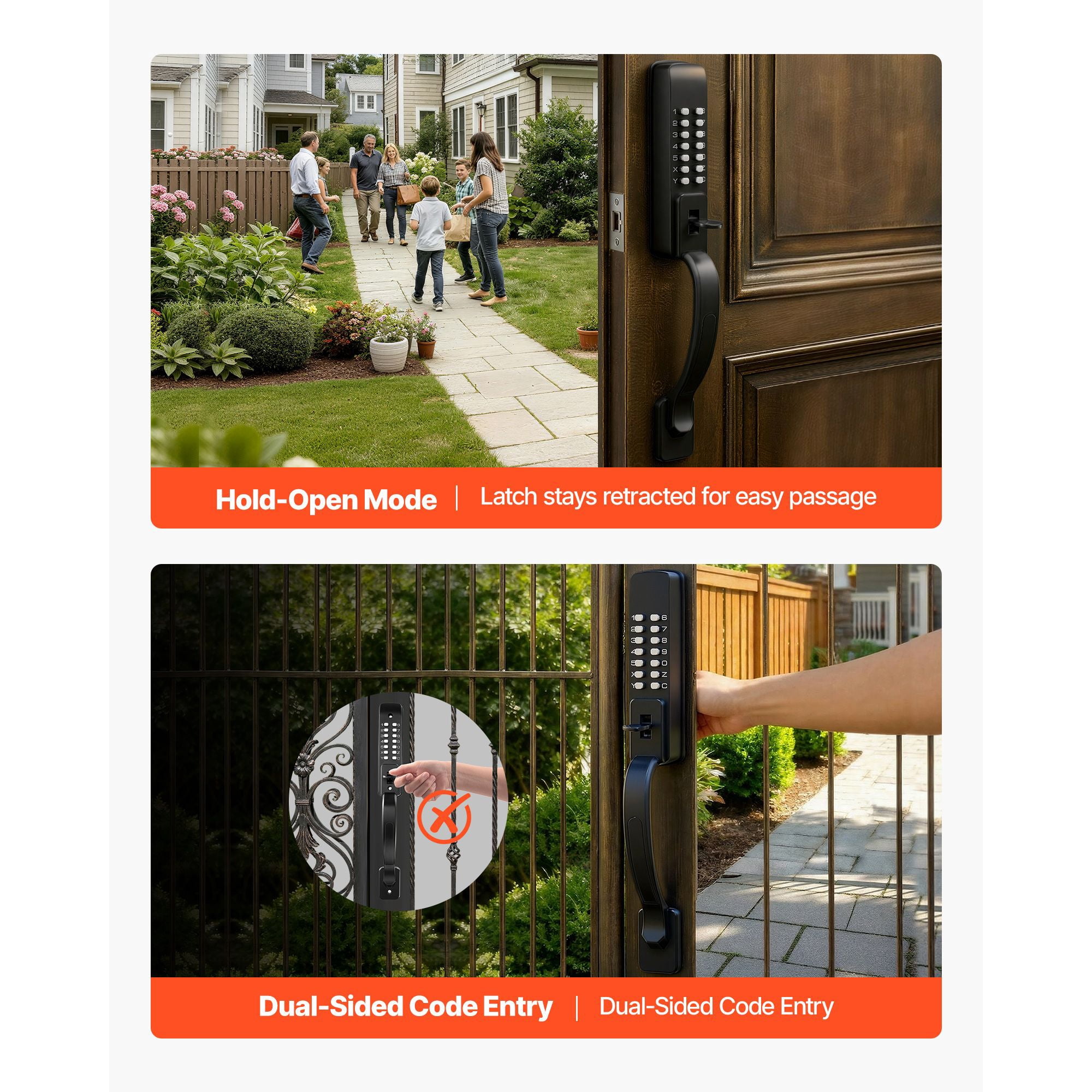 Mechanical Keyless Door Lock Gen2 Double-Sided 4-7 Digit Code Aluminum Alloy for Front Gate Garden Garage