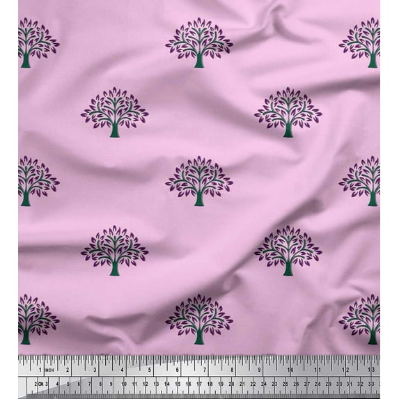 Soimoi Cotton Voile Fabric Tree Block Print Fabric by The Yard 56 Inch Wide