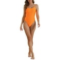 thumbnail image 2 of INSPIRE CHIC Women's Strappy Ribbed Monokini, 1 Piece Adjustable Spaghetti Straps Triangle Bottoms Swimwear Bikini Suits X-Large Orange, 2 of 5