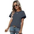 thumbnail image 4 of Women'S Short Sleeve Knit Tops Trendy Crewneck Striped T Shirts Casual Summer Blouses Outfits Navy Blue XXL, 4 of 10
