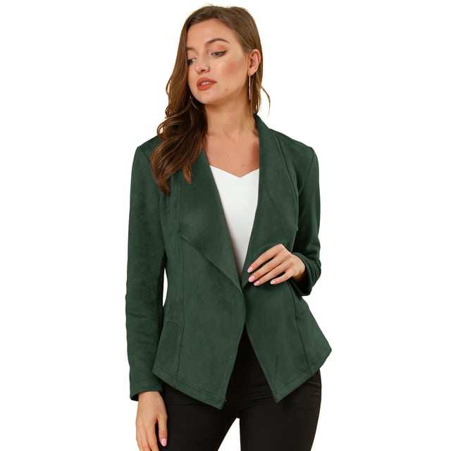 INSPIRE CHIC Veste en Faux Suède pour Femmes, Cardigan Ouvert à Revers Drapé