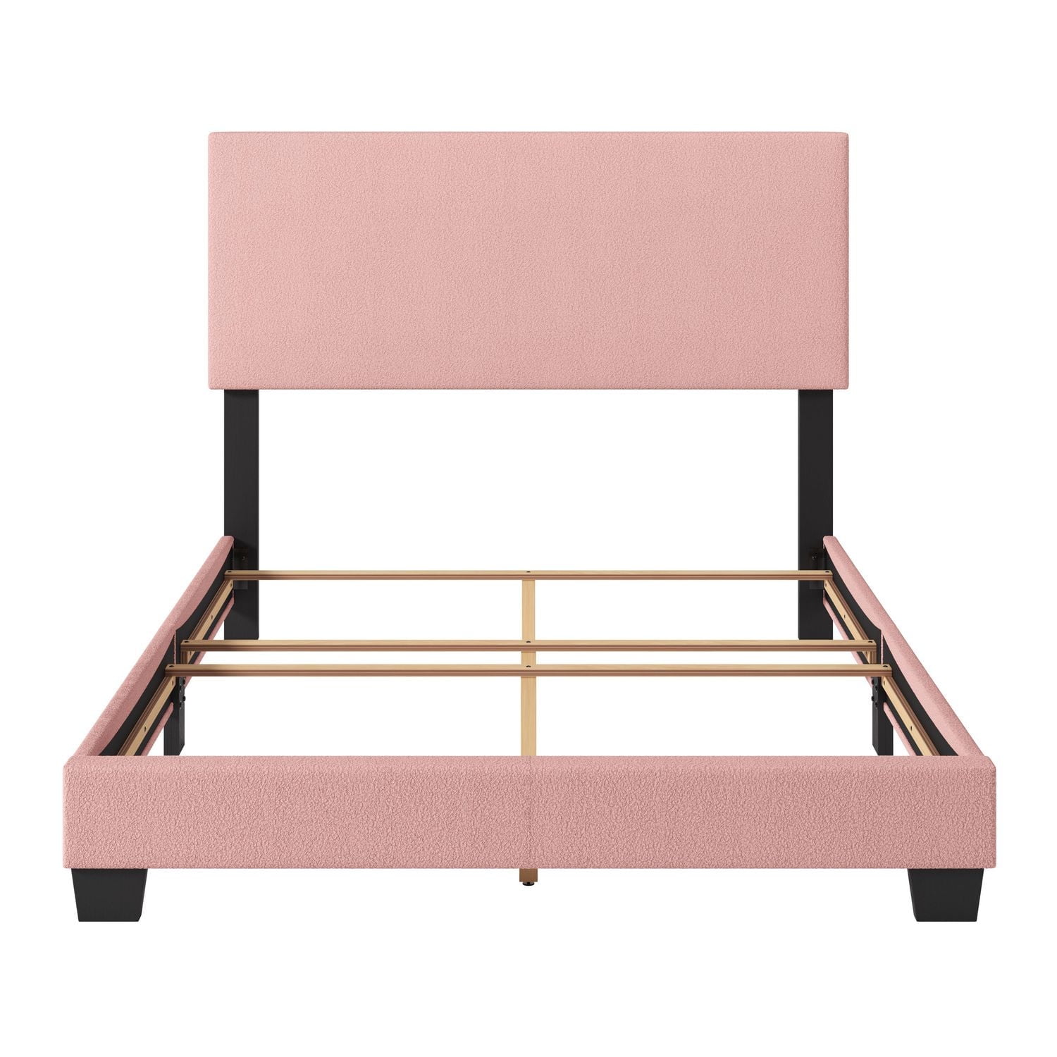 Lit adulte capitonné en tissu bouclé rose Celeste de CorLiving avec tête de lit et sommier requis