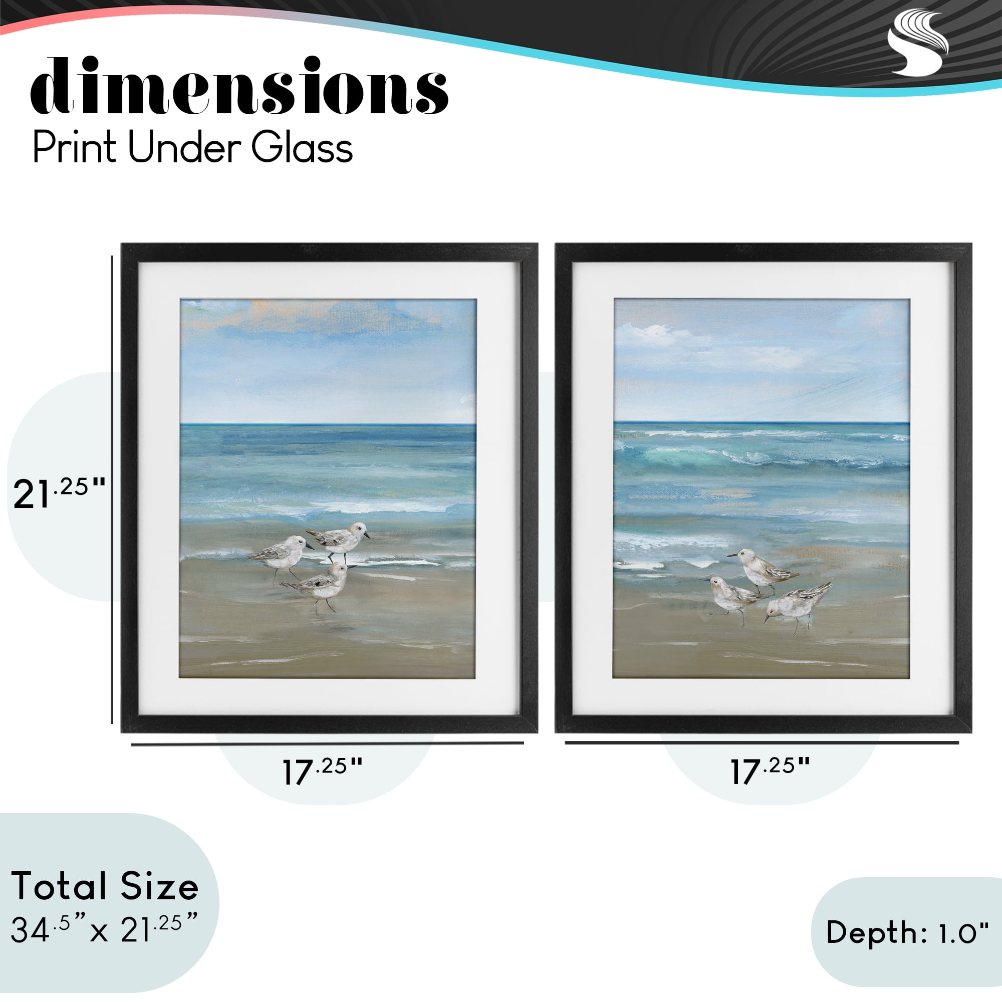Stupell Industries Seaside Sanderlings at Dawn 2 Piece Black Framed Print Under Glass Set, design by Nan