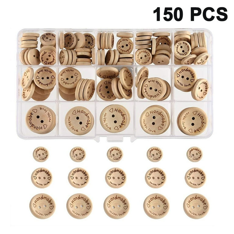 150Pcs Handmade with Love Buttons Wooden Buttons for Crafts Wood Craft  Buttons Bulk for Sewing Crafting Round Buttons 