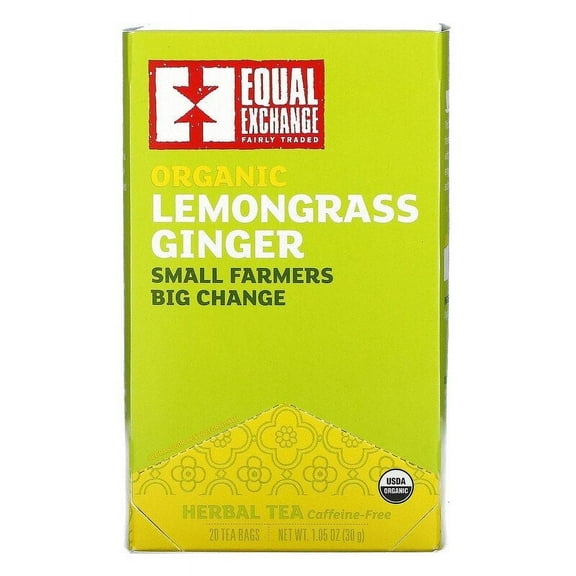 Equal Exchange, Organic Lemongrass Ginger Herbal Tea, Caffeine-Free, 20 Tea Bags, 1.05 oz Pack of 3