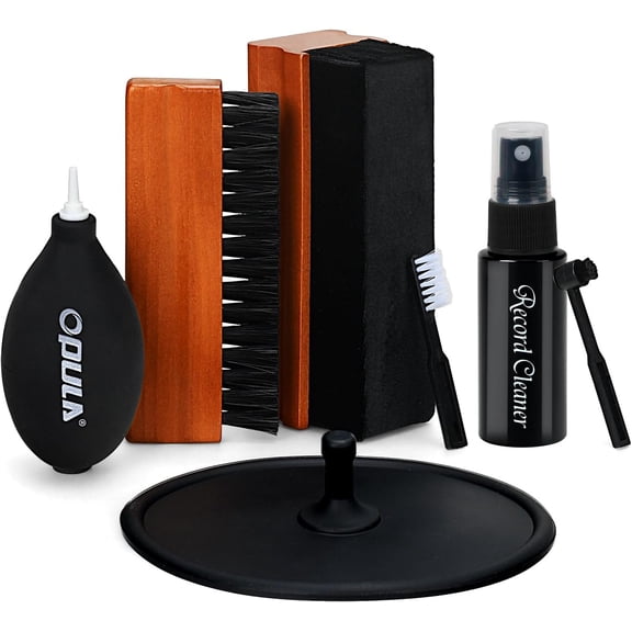 7-in-1 Vinyl Record Cleaning Kit Complete - Cleaner Solution Velvet Brush Microfiber Stylus Label Protector Air Blower for Velvet Restore LPs Album