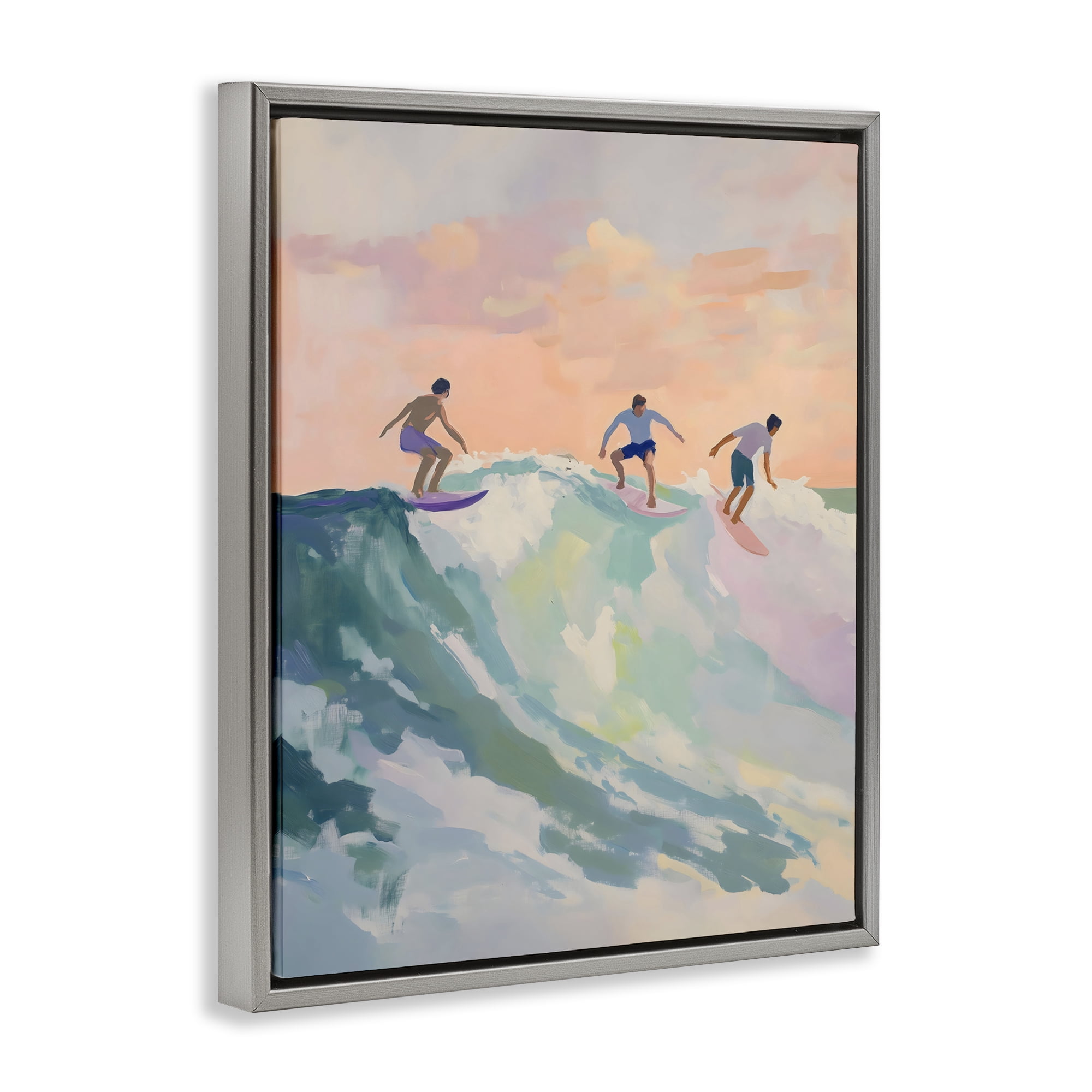 Stupell Industries Group of Surfers at Sunset Gray Framed Floater Canvas Wall Art, design by The Prints Vibe