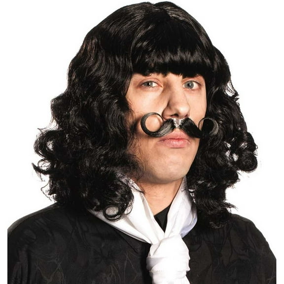 Captain Hook Color BLACK - Enigma Wig Mustache Set Pan Cpt James Peter Pirate Villain Jolly Roger Peluca Bundle MaxWigs Costume Wig Care Guide