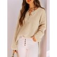 thumbnail image 5 of Women'S Oversized Sweaters Batwing Long Sleeve Loose V Neck Button Henley Tops Pullover Knit Jumper Apricot L, 5 of 6