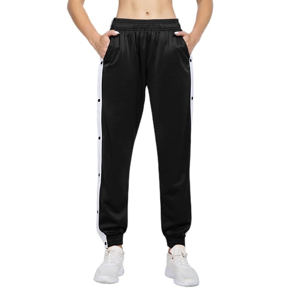 Bmnmsl Women Pants Color Blocking Buttoned Side Split High Waist Pants