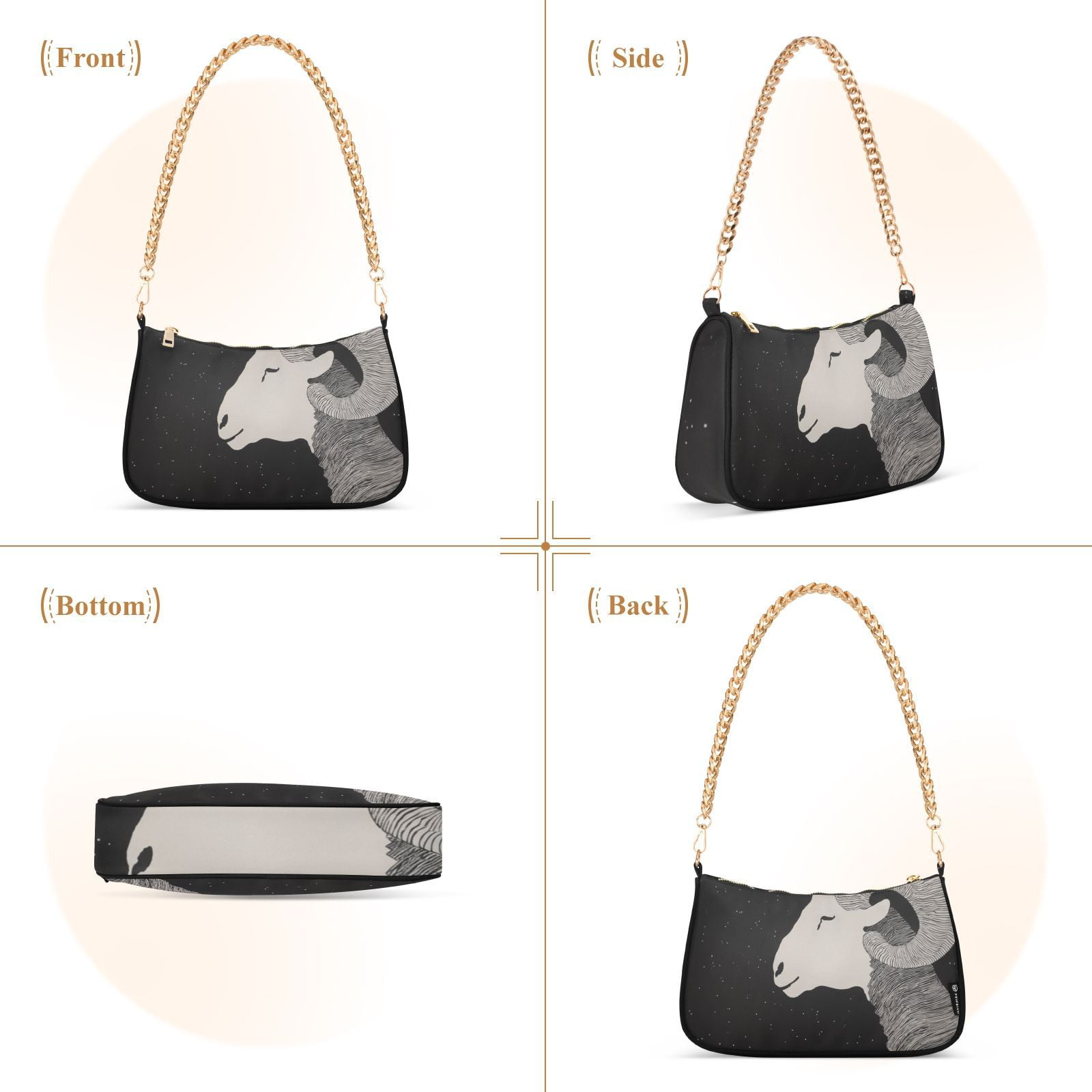 Sheep BlackWomen Small Shoulder Bag Crossbody Tote Hobo Bags Purse Clutch Handbags with Chain Strap for Women