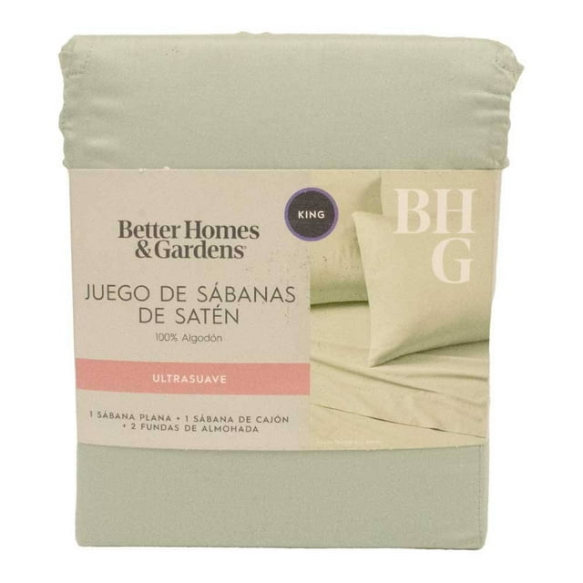 Juego de Sábanas Better Homes & Gardens 4 Piezas de Satén Tamaño King Liso Verde