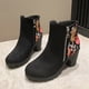 thumbnail image 2 of NECHOLOGY Botas Mujer Adulto Femenino Zapatos Botines de mujer Botas bordadas de estilo étnico para mujer, botas de moda de gamuza con borde grueso y cremallera lateral, tacón medio (Black, 8), 2 of 7
