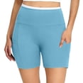 thumbnail image 2 of Women's High Waisted Biker Shorts Tummy Control Athletic Shorts with Phone Pockets Stretchy Workout Pants for Yoga Running Pilates Light Blue S, 2 of 7
